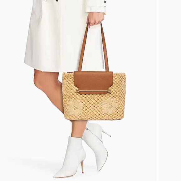 Strathberry Floral Raffia Basket Tote Straw Tan - Picture 5 of 15